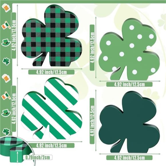4 Pcs St Patricks Wooden Shamrock Table Signs Irish Lucky Wood Table Centerpiece - Picture 3 of 7